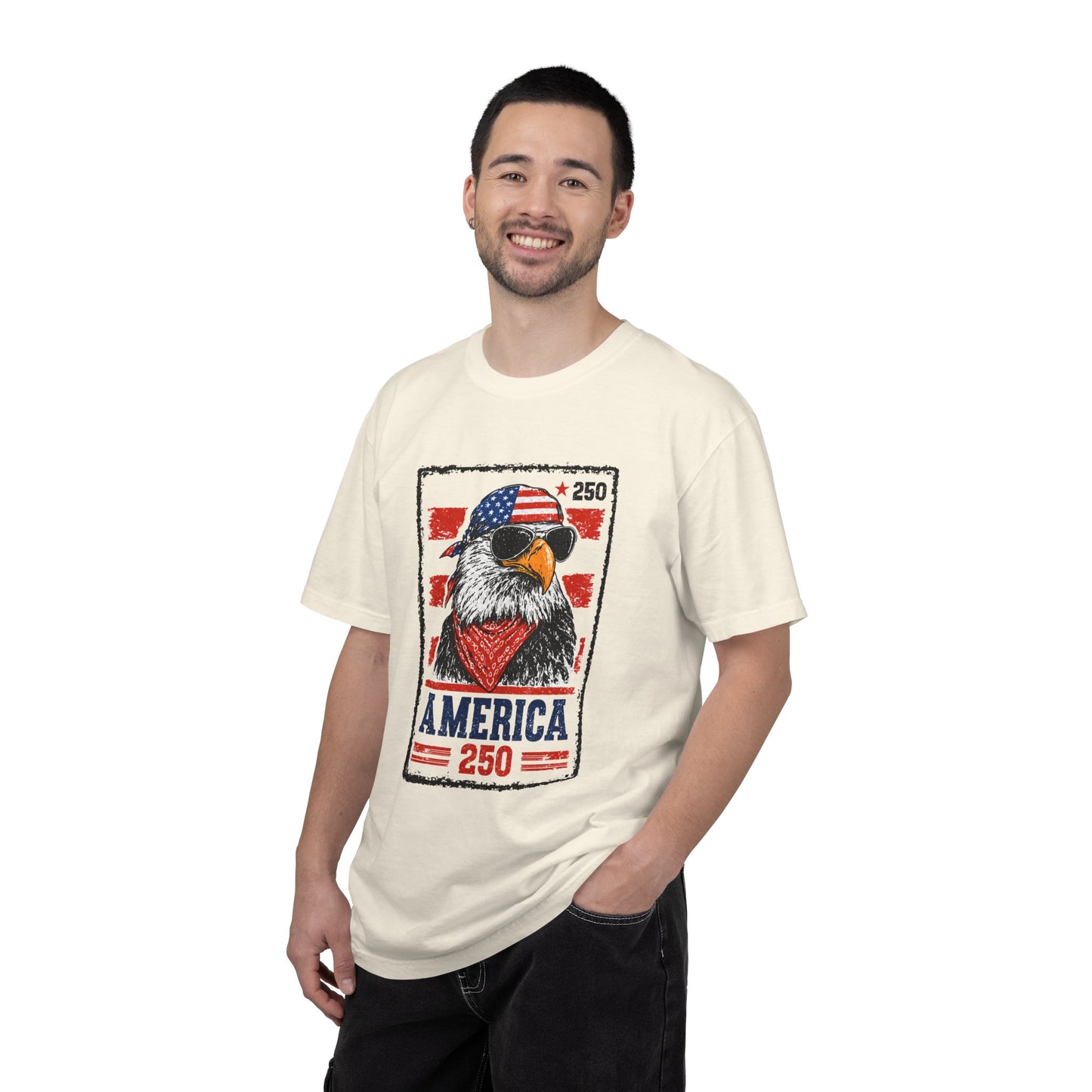 America 250 Eagle T-Shirt — Patriotic USA Flag Stamp Design