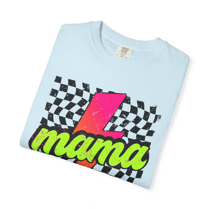Mama Lightning Bolt T-Shirt — Retro Neon Checkered Graphic Tee for Moms