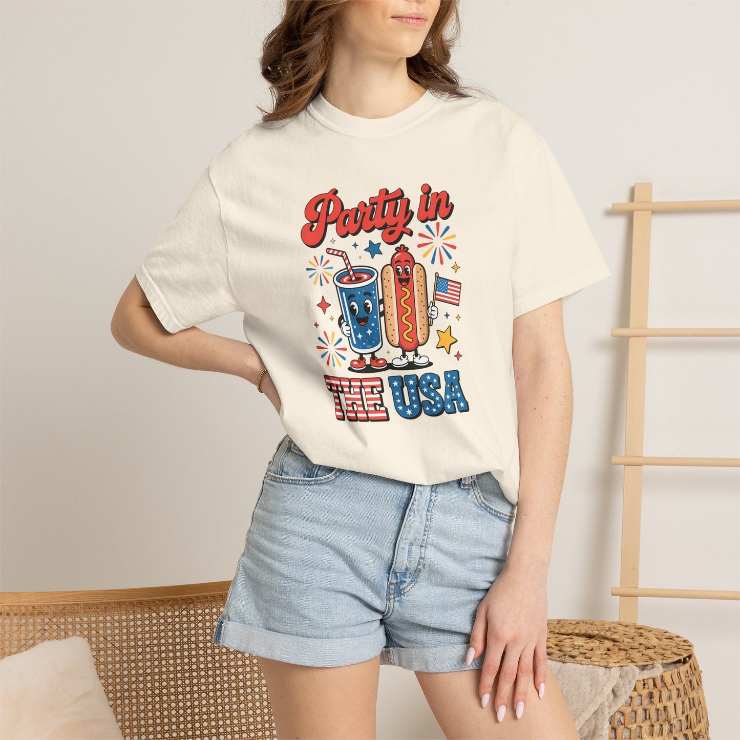 Party in the USA T-Shirt — 4th of July Hot Dog & Soda Graphic Tee