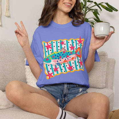 Fish Pattern T-Shirt — Colorful Retro Sea Life Graphic Tee