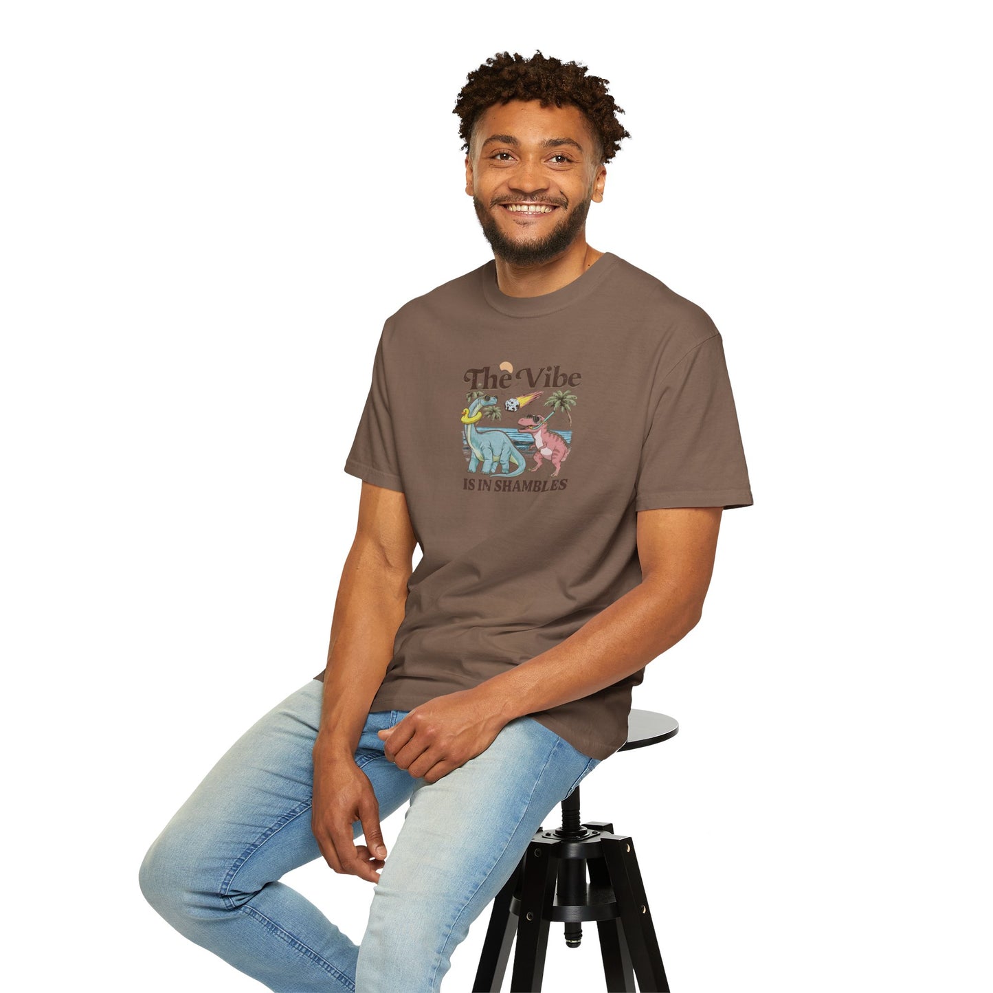Retro Dinosaur Tee — "The Vibe Is In Shambles" Graphic T-Shirt