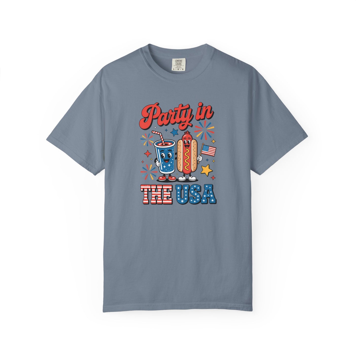 Party in the USA T-Shirt — 4th of July Hot Dog & Soda Graphic Tee