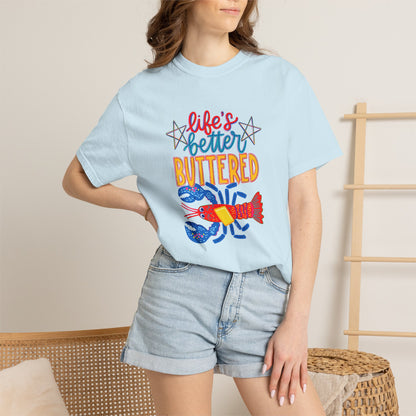 T-Shirt — 'Life's Better Buttered' Lobster Seafood Graphic Tee