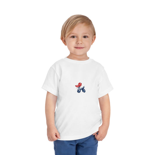 Toddler Tee - Red & Blue Polka Dot Puppy Graphic (Cute Patriotic Baby Shirt)