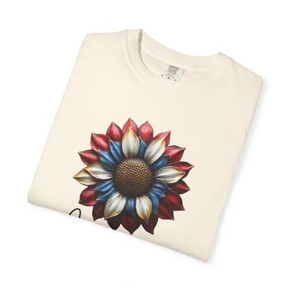 America Sunflower T-Shirt — Patriotic Red White Blue Floral Tee