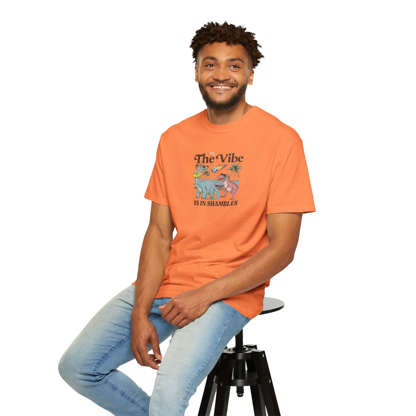 Retro Dinosaur Tee — "The Vibe Is In Shambles" Graphic T-Shirt