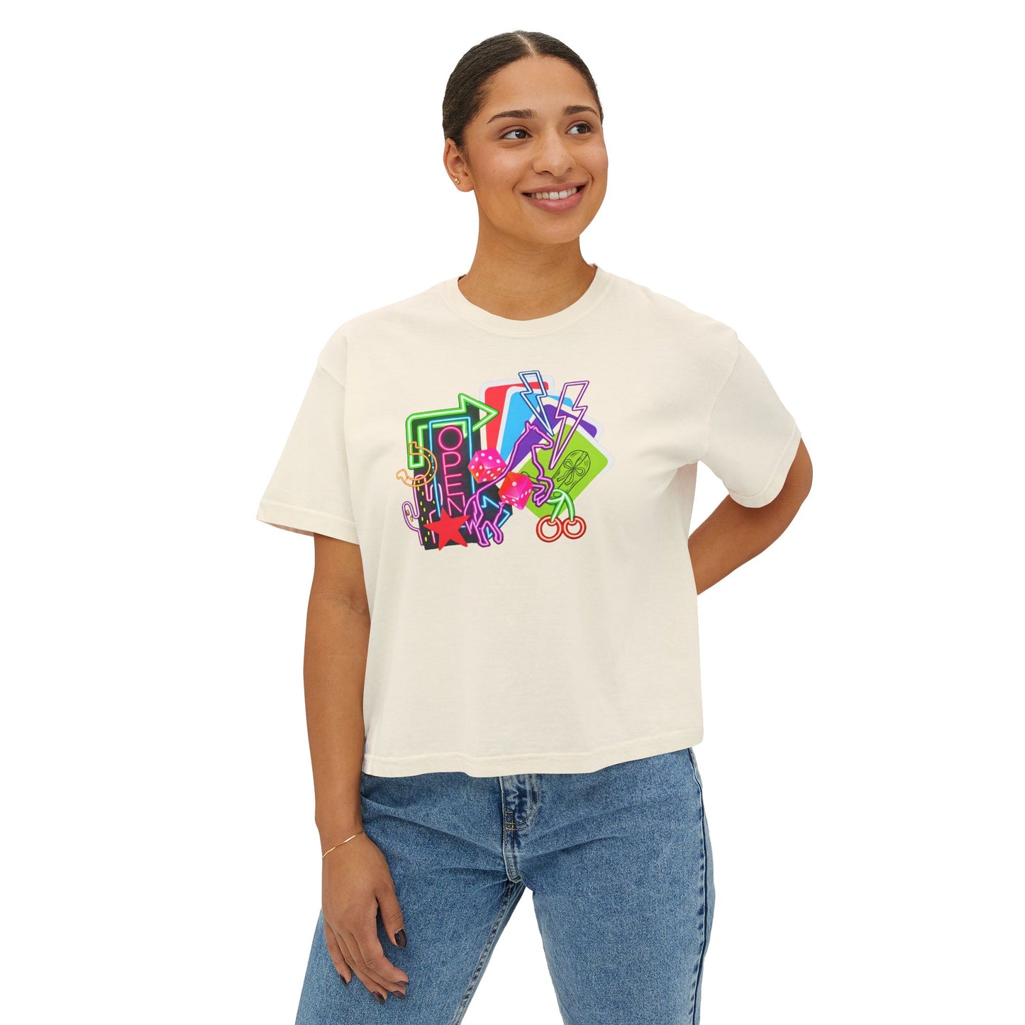 Retro Neon Makeup Graphic Tee — Women's Boxy Tee