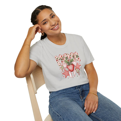 Strawberry Vibes T-Shirt — Retro Stars & Heart Graphic