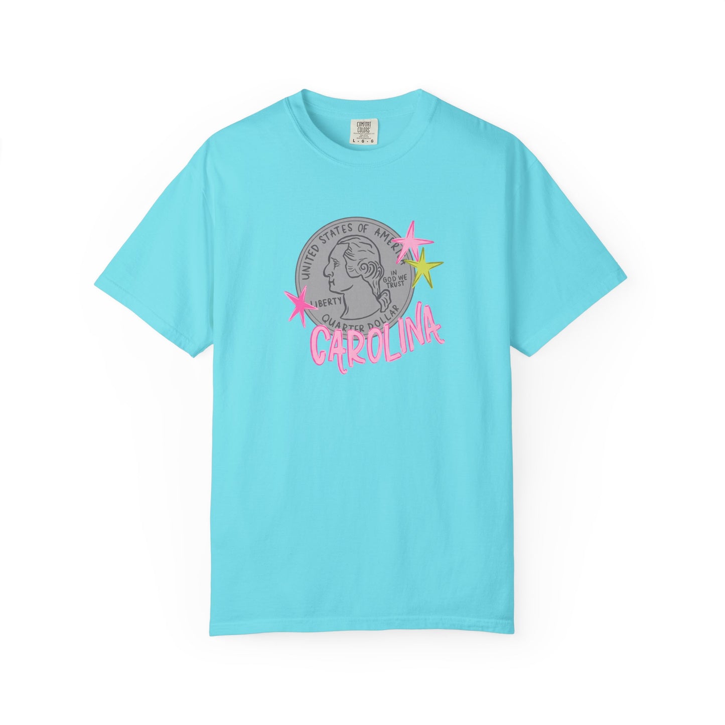 California Coin Graphic Tee — 'California' Retro Neon Stars T-Shirt