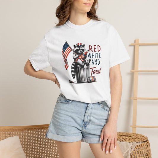 T-Shirt — 'Red, White and Feral' Raccoon American Flag Graphic