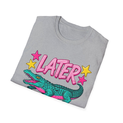 Later Alligator T‑Shirt — Retro Cartoon Gator "Later/After A While" Graphic Tee
