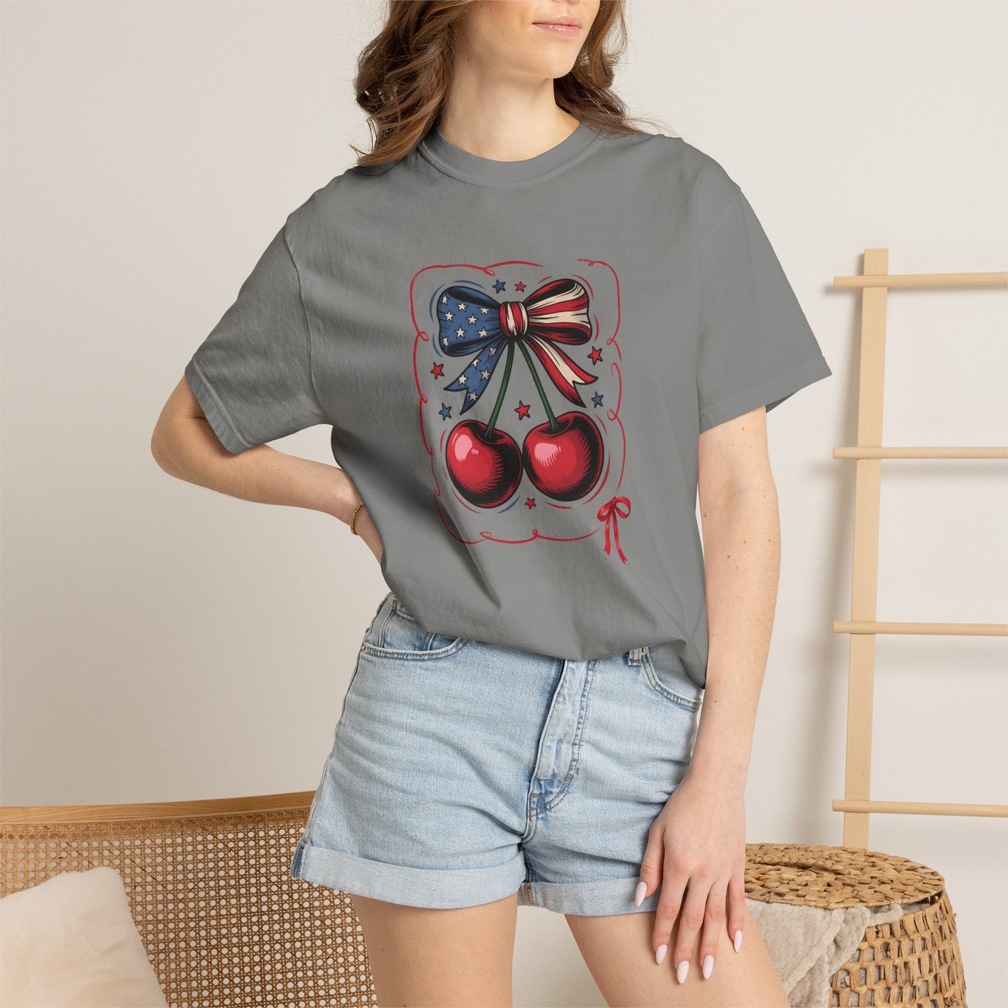 American Flag Cherry T-Shirt — Patriotic Bow Cherry Graphic Tee