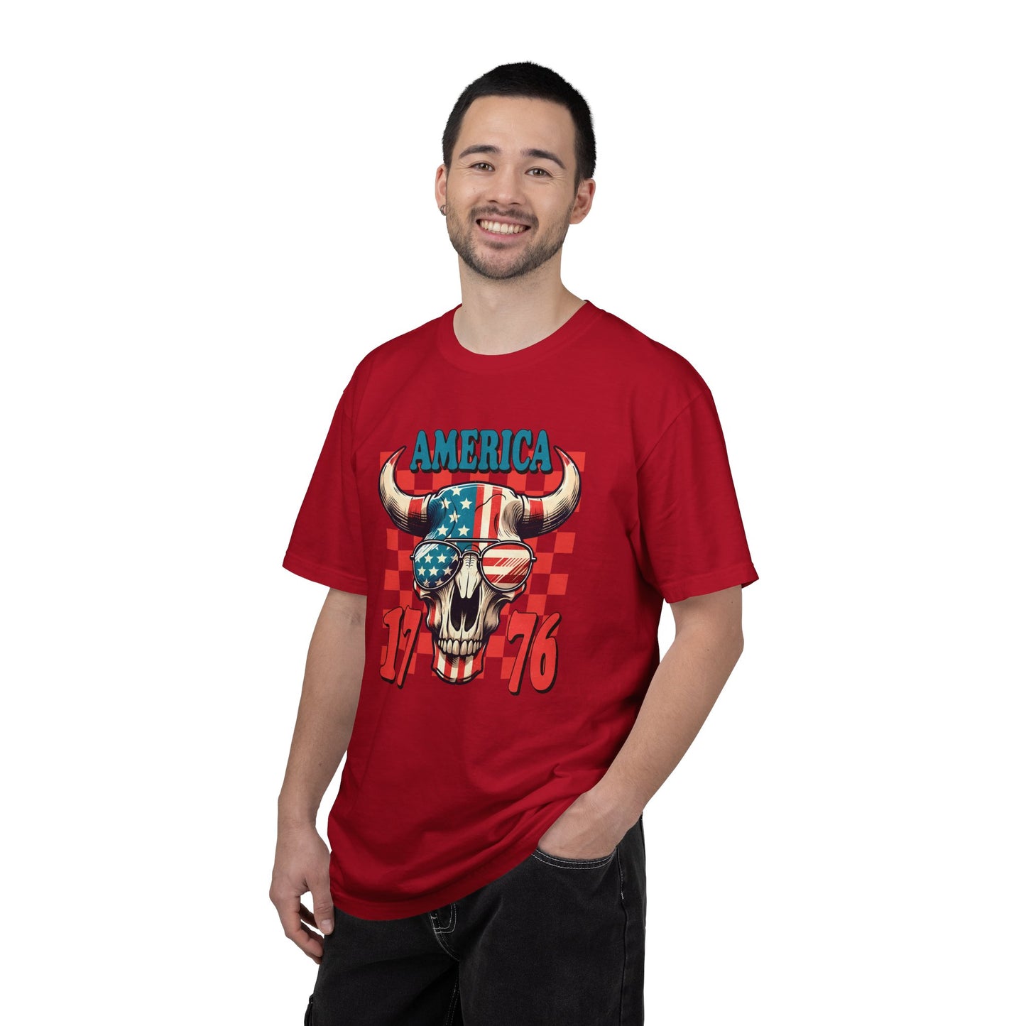 America 1776 Bull Skull T-Shirt — Patriotic Flag Graphic Tee for 4th of July