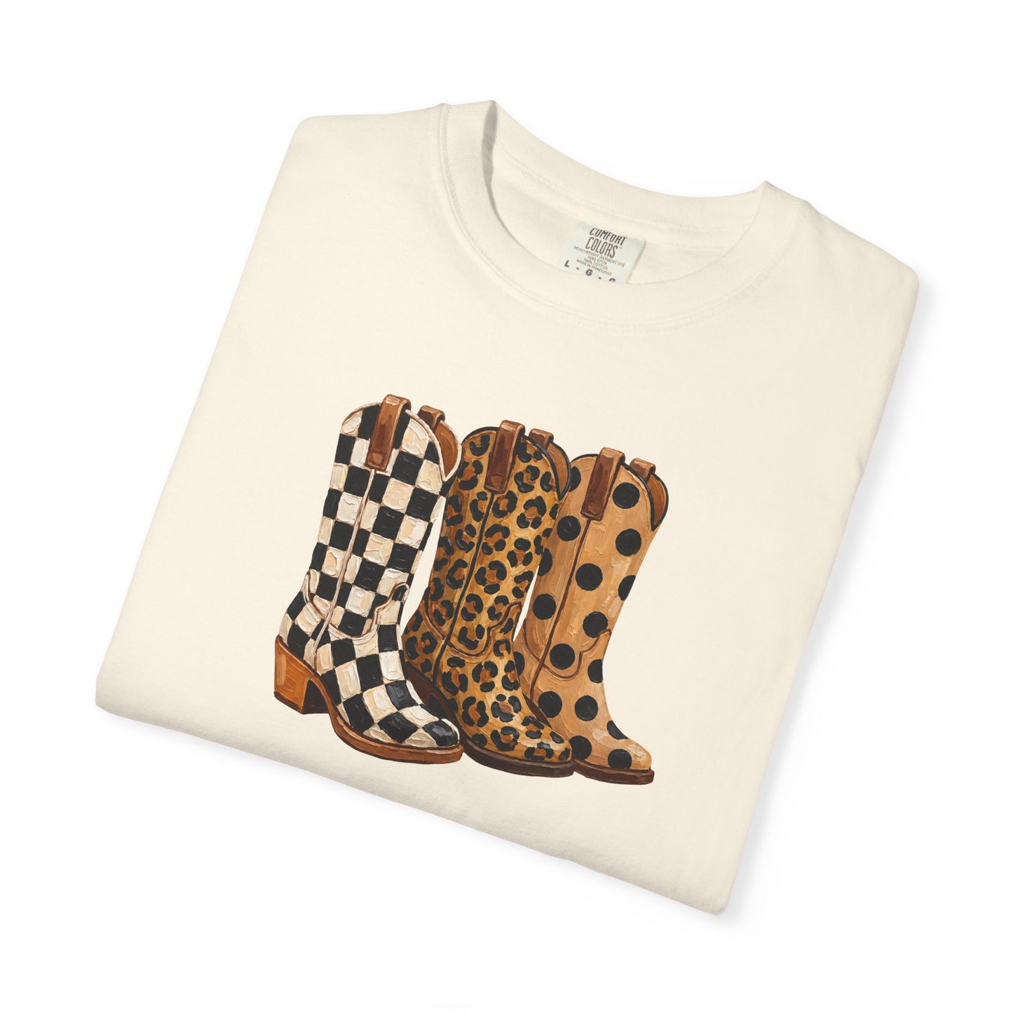 Cowgirl Boots Graphic T-Shirt — Checker & Leopard Print Western Tee