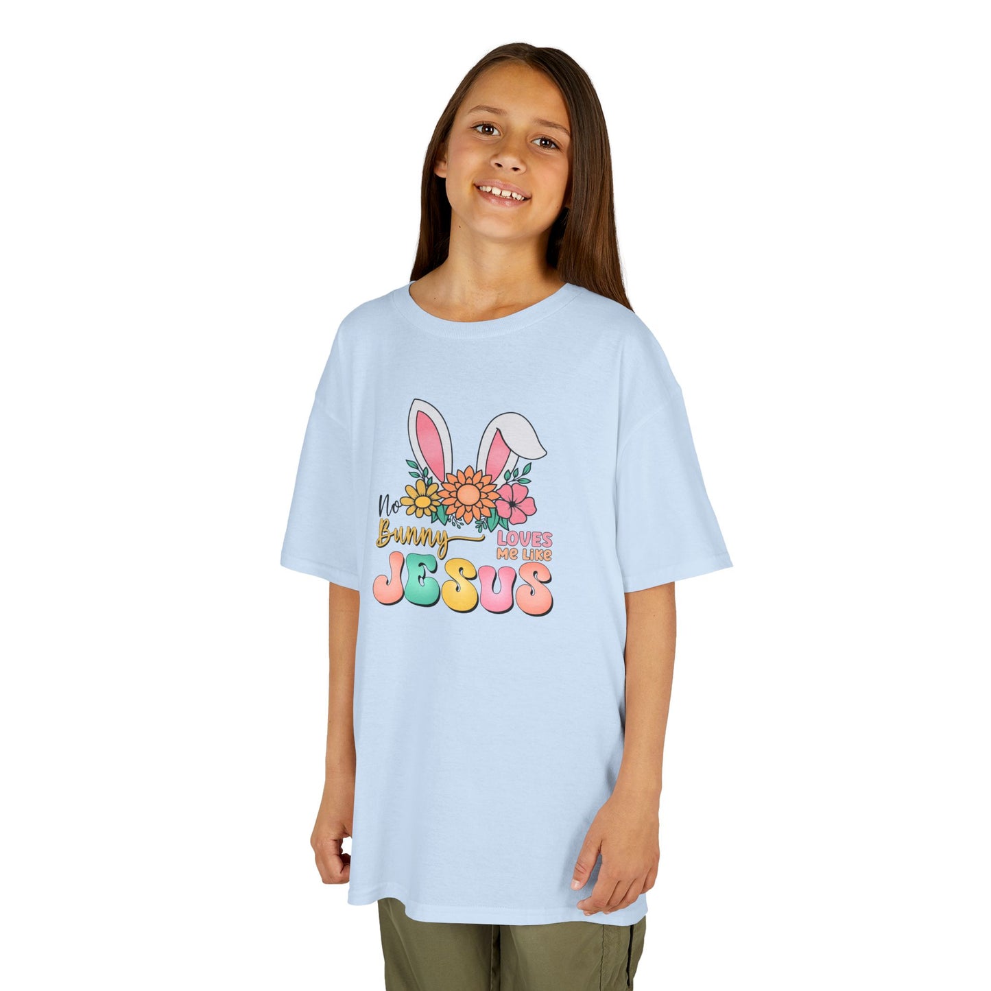 Kids Tee — "Hippie Bunny Jesus" Pastel Easter Graphic