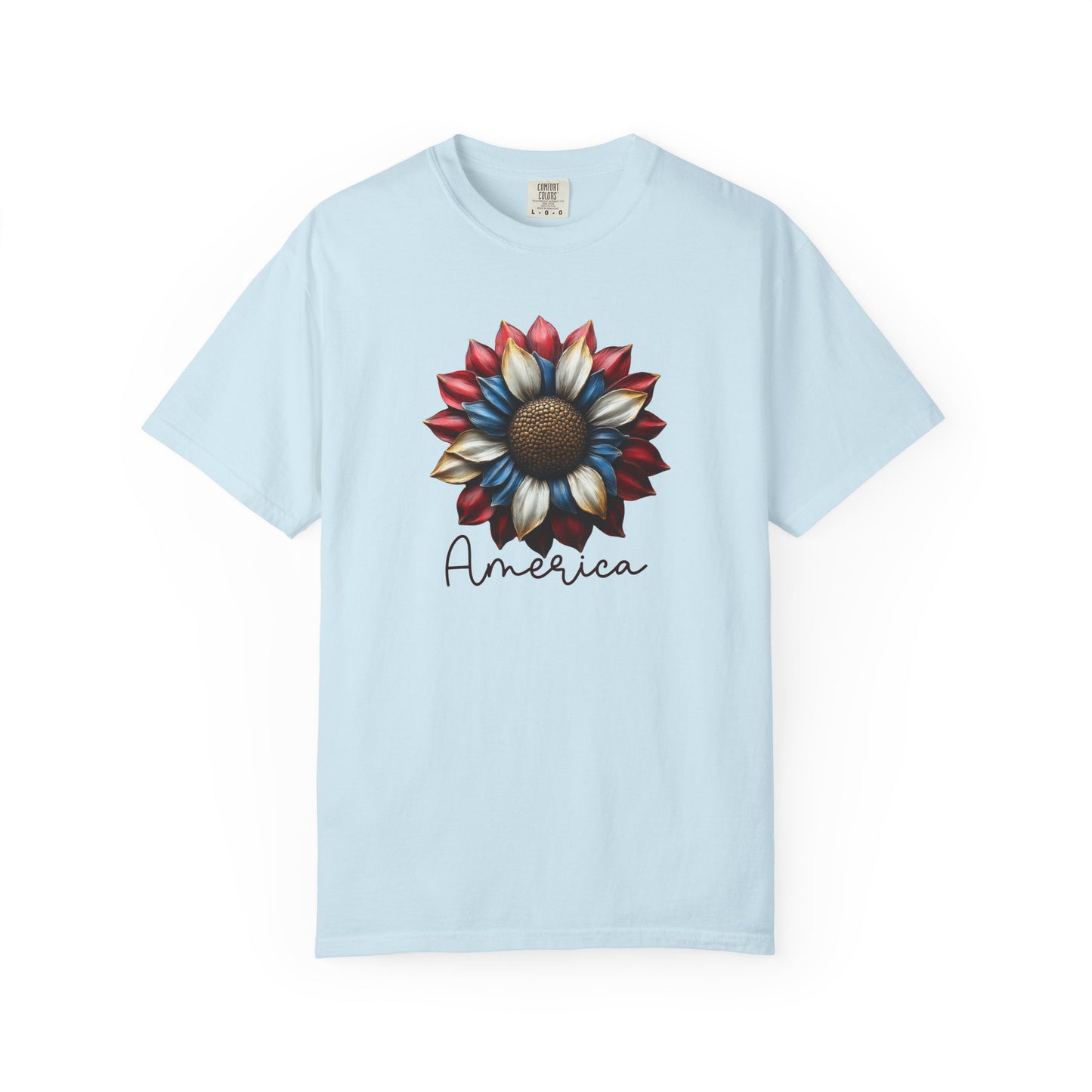 America Sunflower T-Shirt — Patriotic Red White Blue Floral Tee