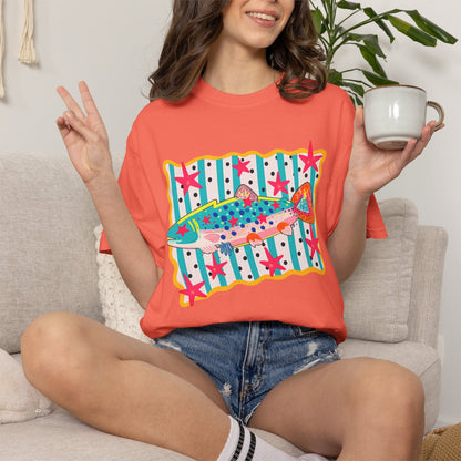 Fish Pattern T-Shirt — Colorful Retro Sea Life Graphic Tee