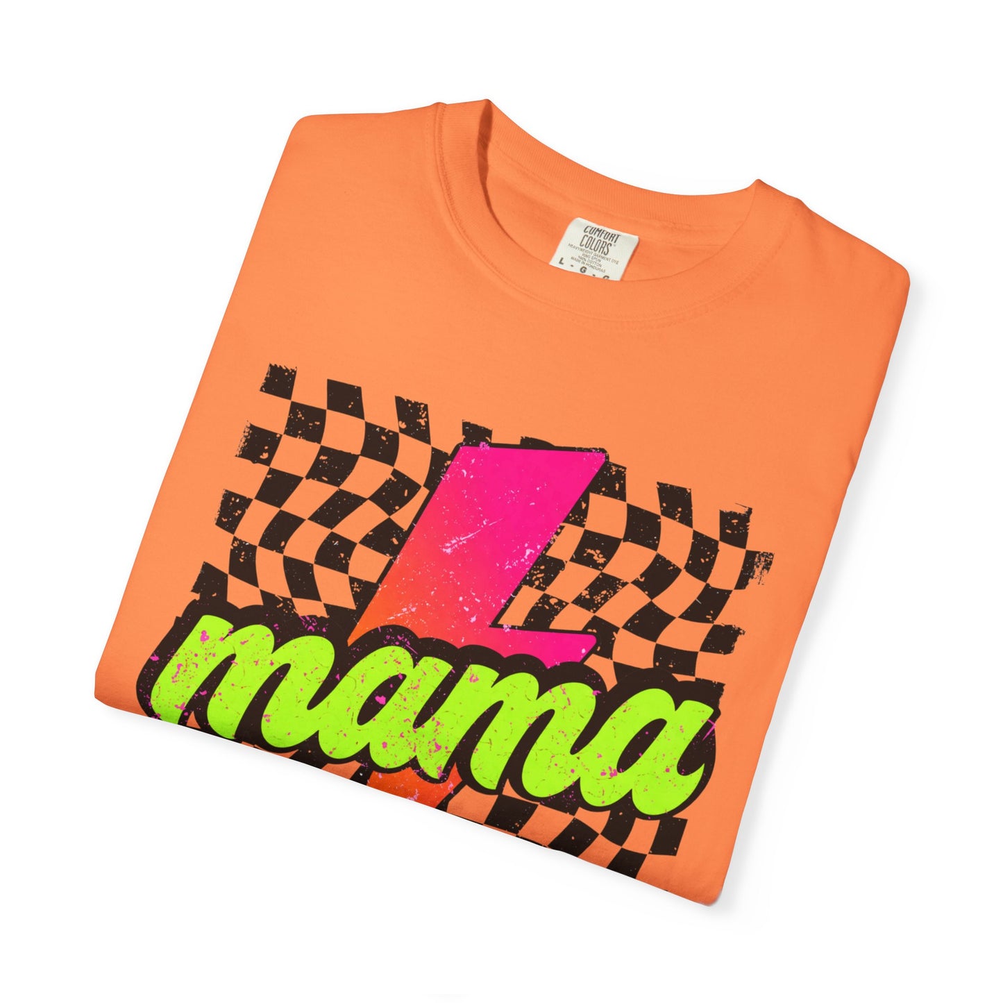 Mama Lightning Bolt T-Shirt — Retro Neon Checkered Graphic Tee for Moms