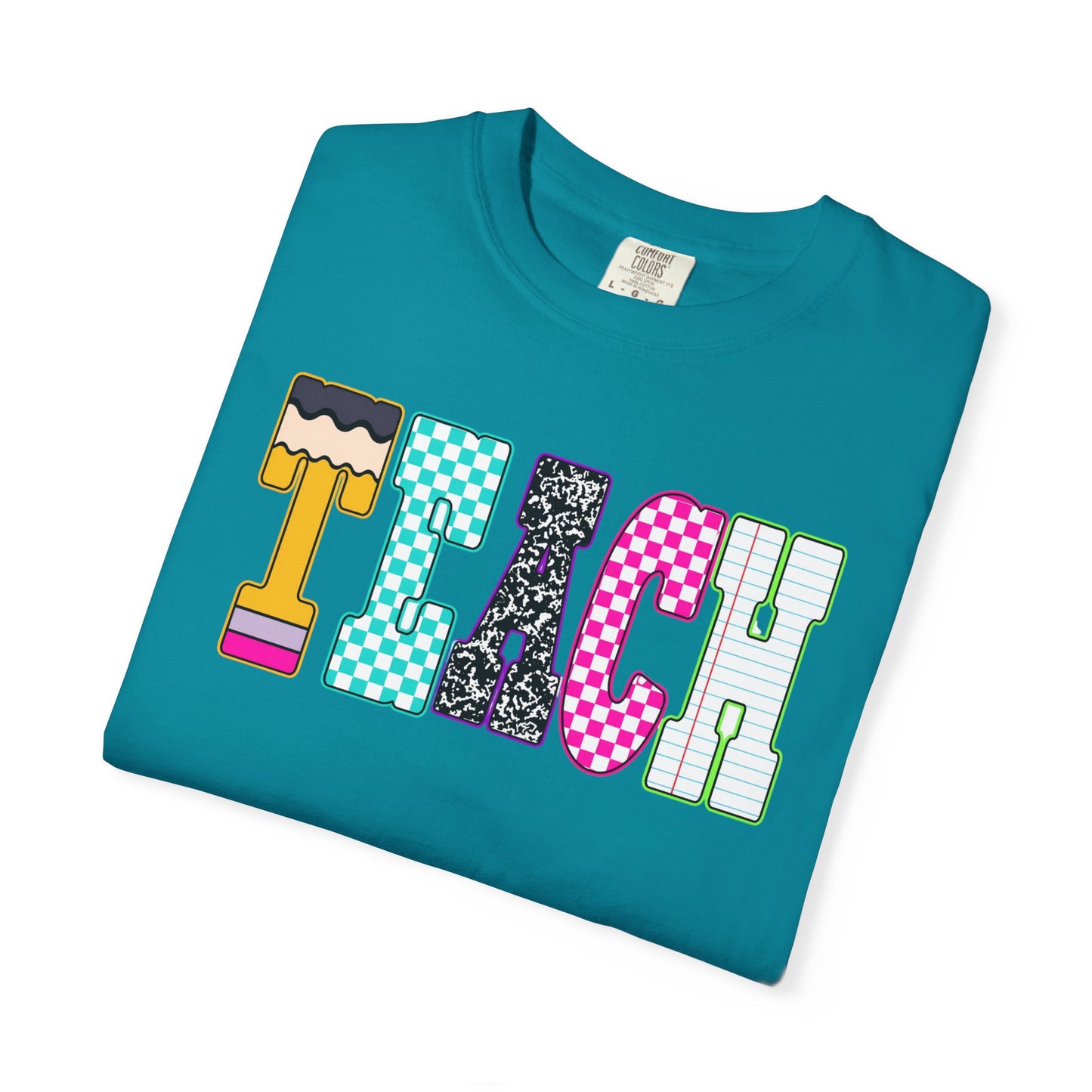 Teach Colorblock Graphic T-Shirt — Fun Teacher Appreciation Tee