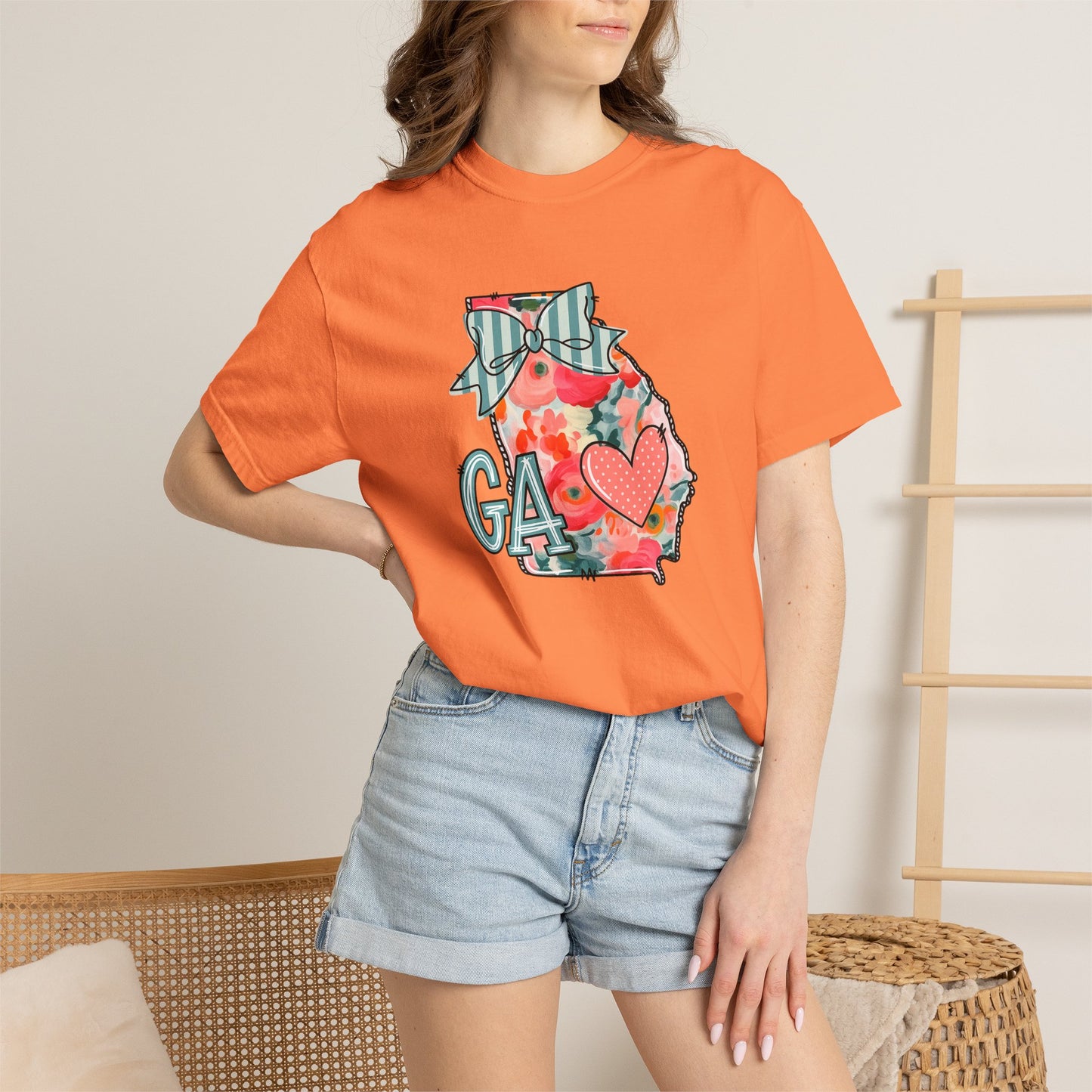 Georgia Floral State T-Shirt — GA Heart Bow Design