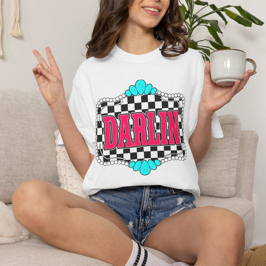 Darlin' Checkerboard Graphic T-Shirt