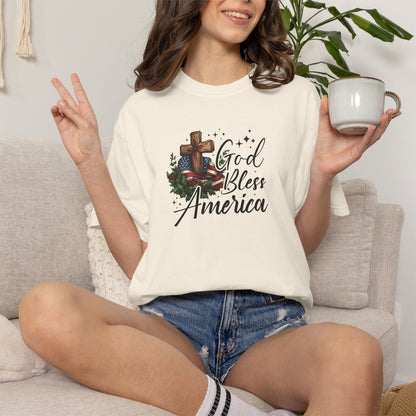 God Bless America Cross T-Shirt — Patriotic Christian Tee