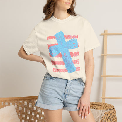 Cross & Stripes T-Shirt — Retro Coastal Church Graphic Tee