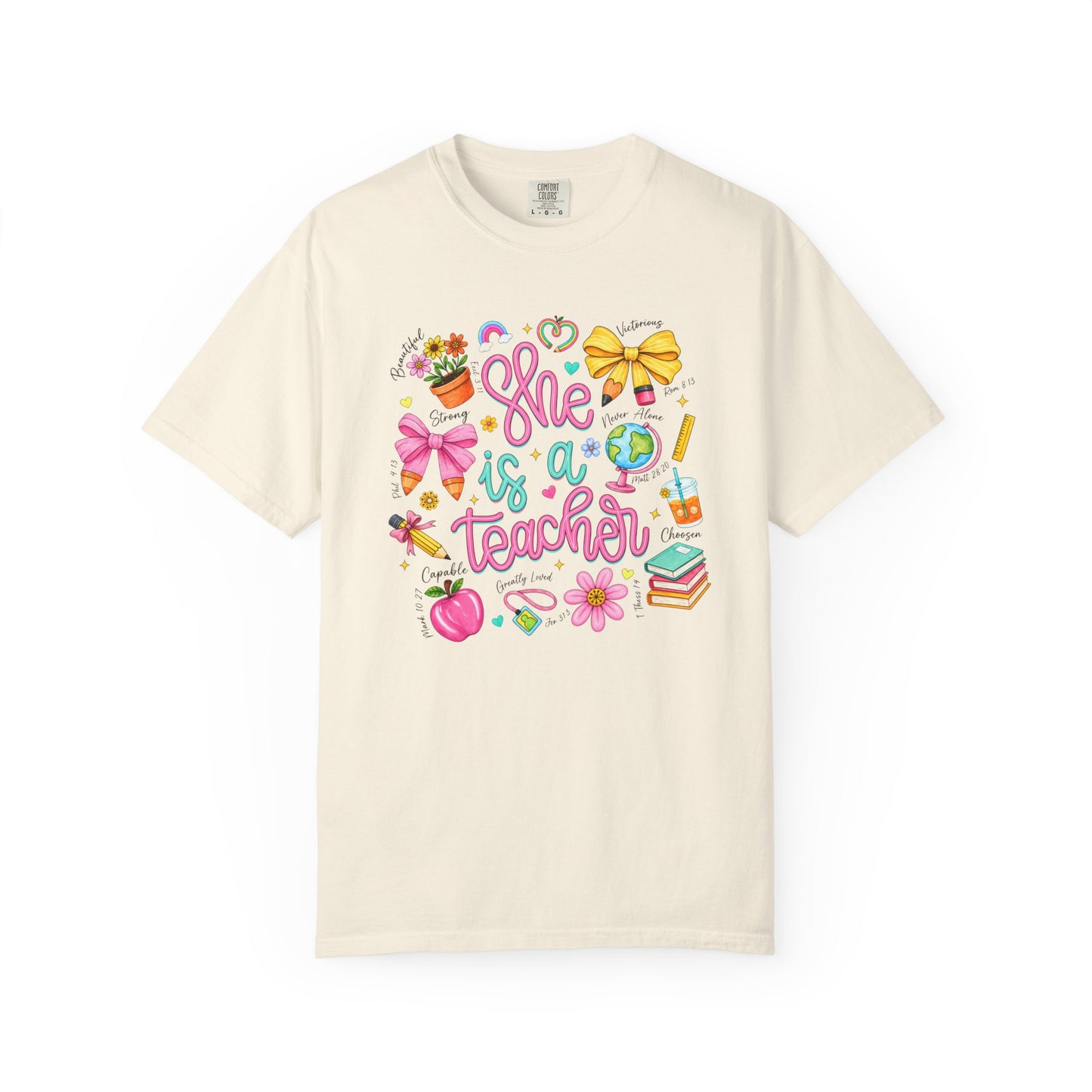 Teacher T-Shirt — "She is a Teacher" Cute School Supplies Design
