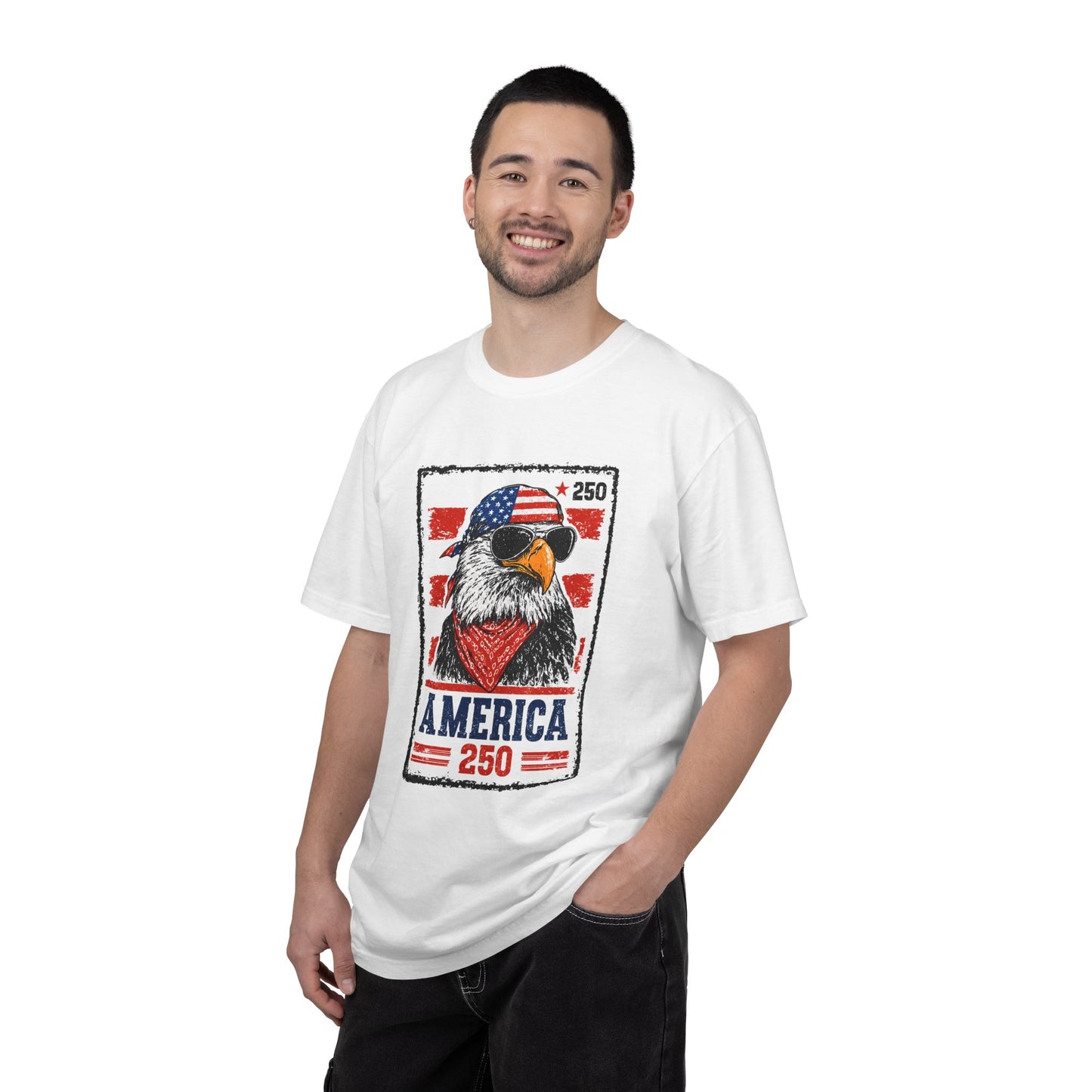 America 250 Eagle T-Shirt — Patriotic USA Flag Stamp Design