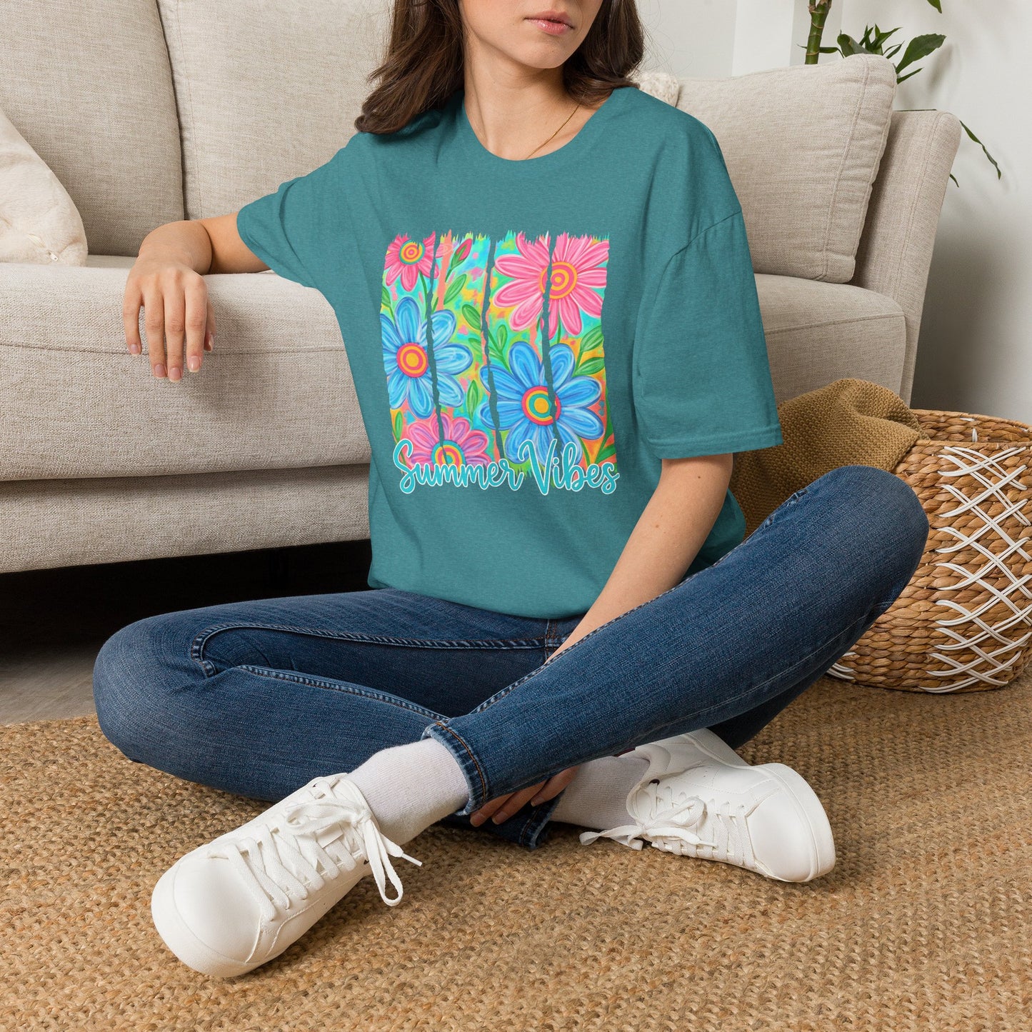 Summer vibes floral tee- Gildan softstyle