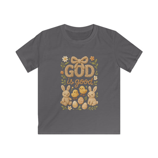 Kids Tee — "God Is Good" Easter Bunny & Chicks Faith Shirt