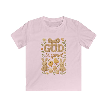 Kids Tee — "God Is Good" Easter Bunny & Chicks Faith Shirt