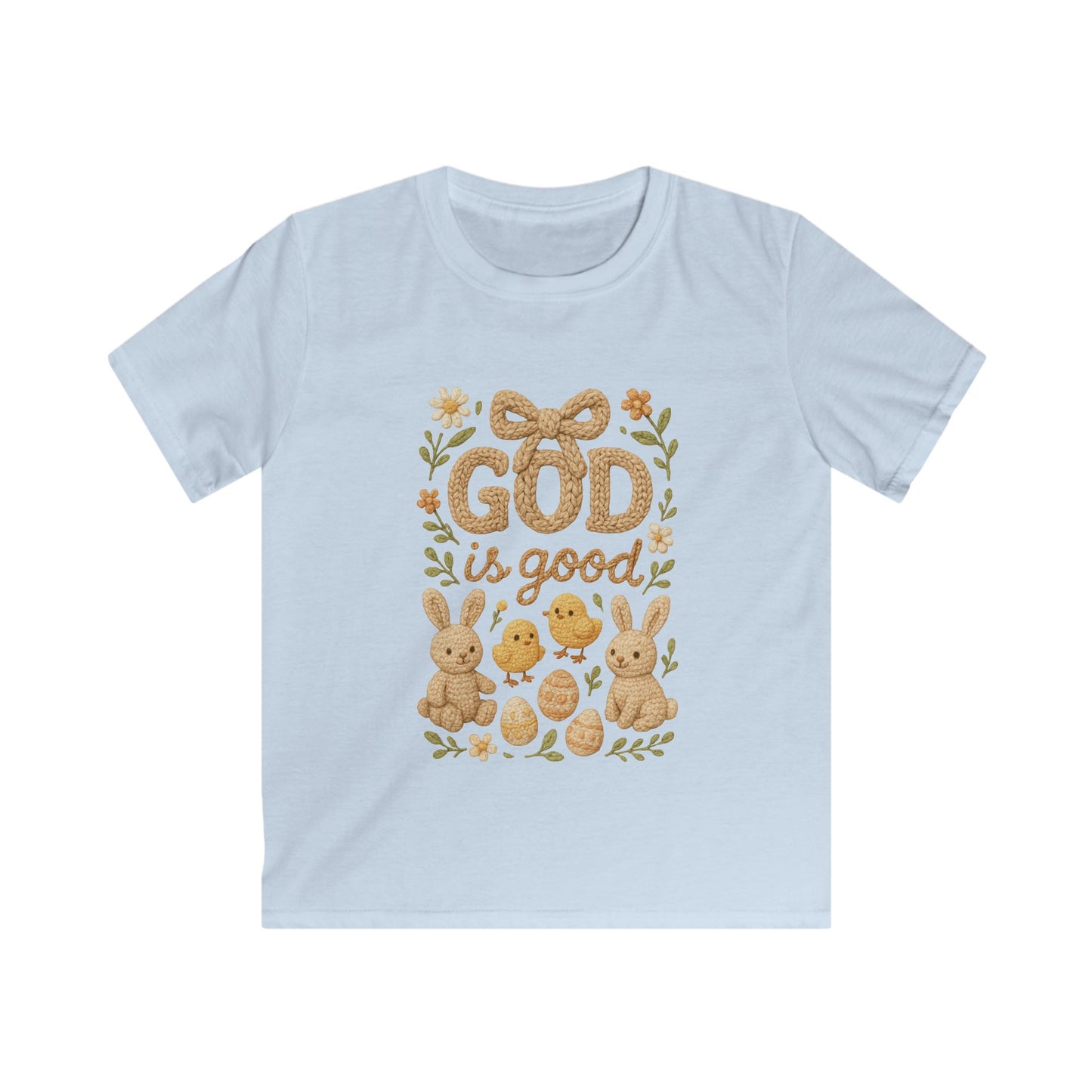 Kids Tee — "God Is Good" Easter Bunny & Chicks Faith Shirt