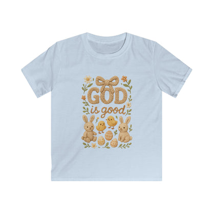 Kids Tee — "God Is Good" Easter Bunny & Chicks Faith Shirt