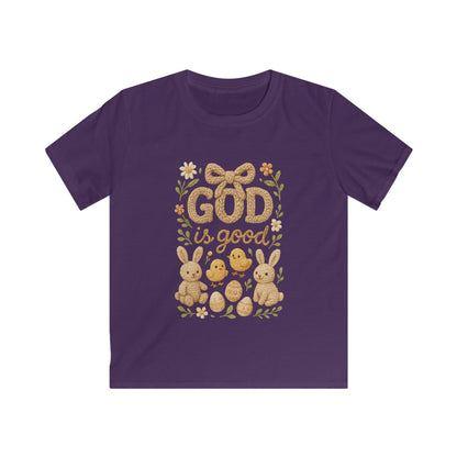 Kids Tee — "God Is Good" Easter Bunny & Chicks Faith Shirt