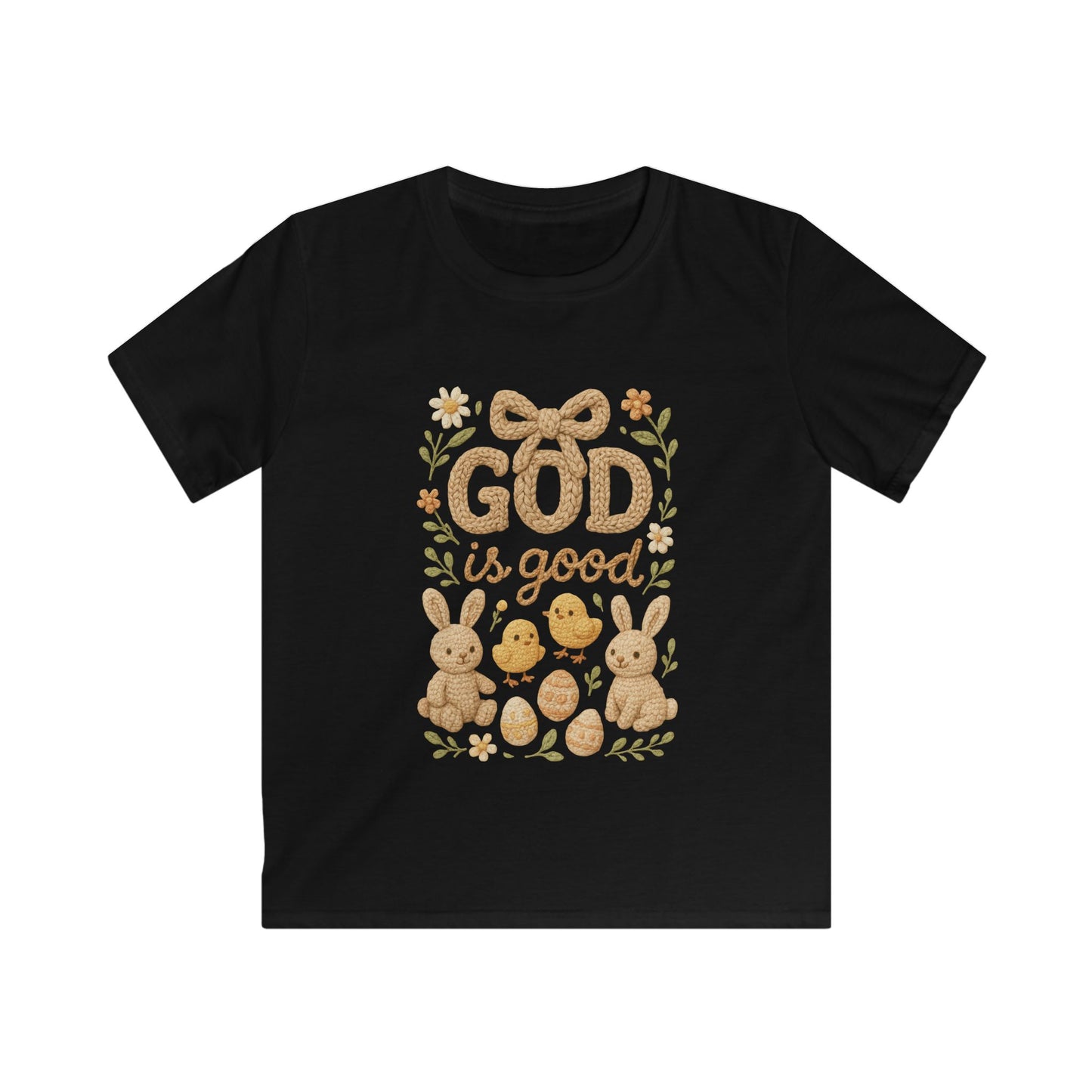 Kids Tee — "God Is Good" Easter Bunny & Chicks Faith Shirt