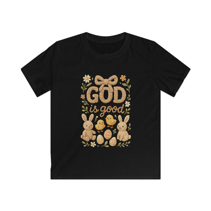 Kids Tee — "God Is Good" Easter Bunny & Chicks Faith Shirt