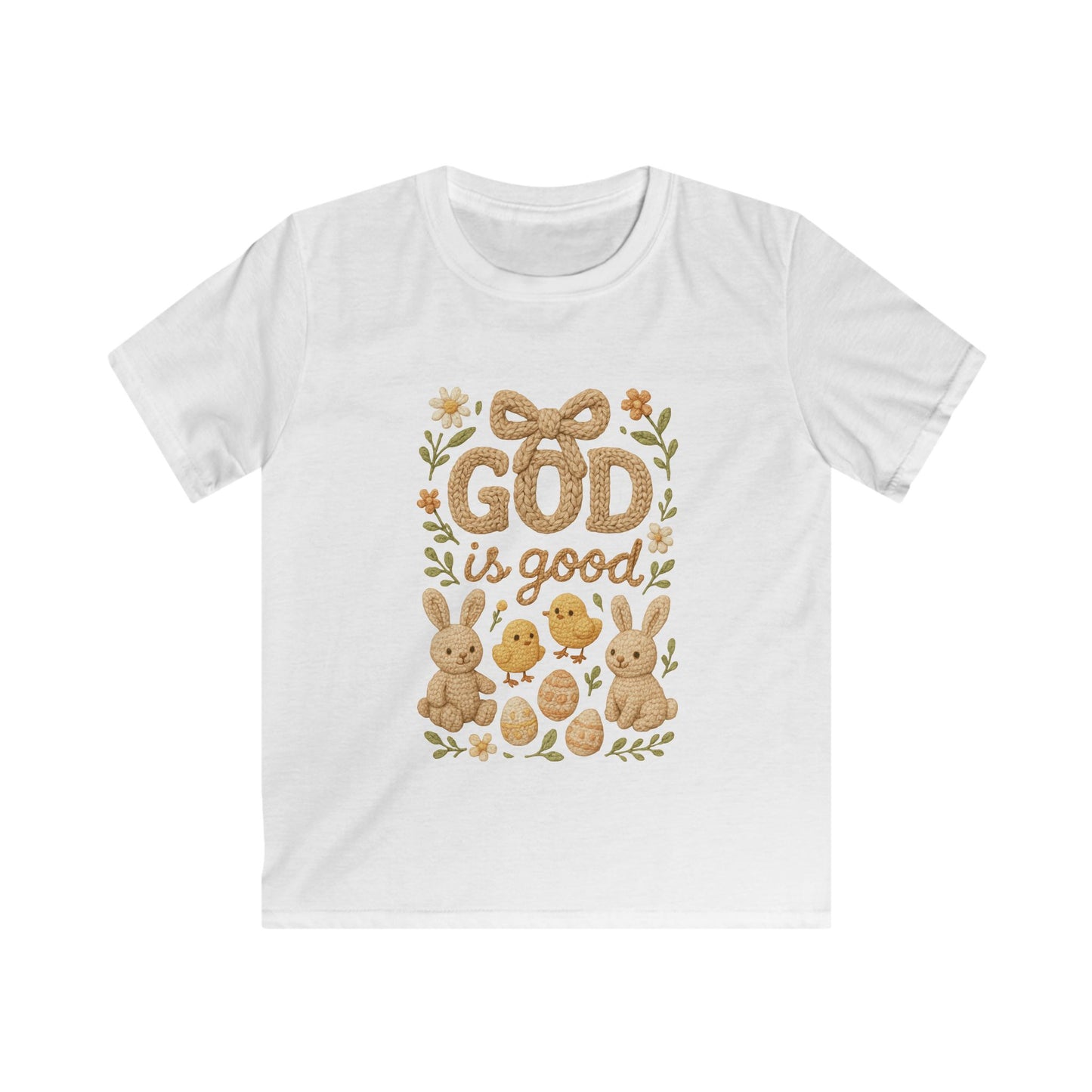 Kids Tee — "God Is Good" Easter Bunny & Chicks Faith Shirt