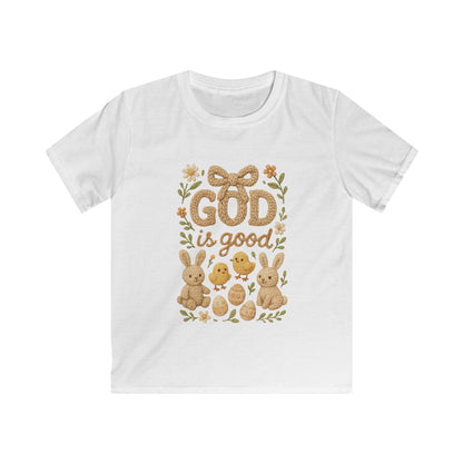 Kids Tee — "God Is Good" Easter Bunny & Chicks Faith Shirt