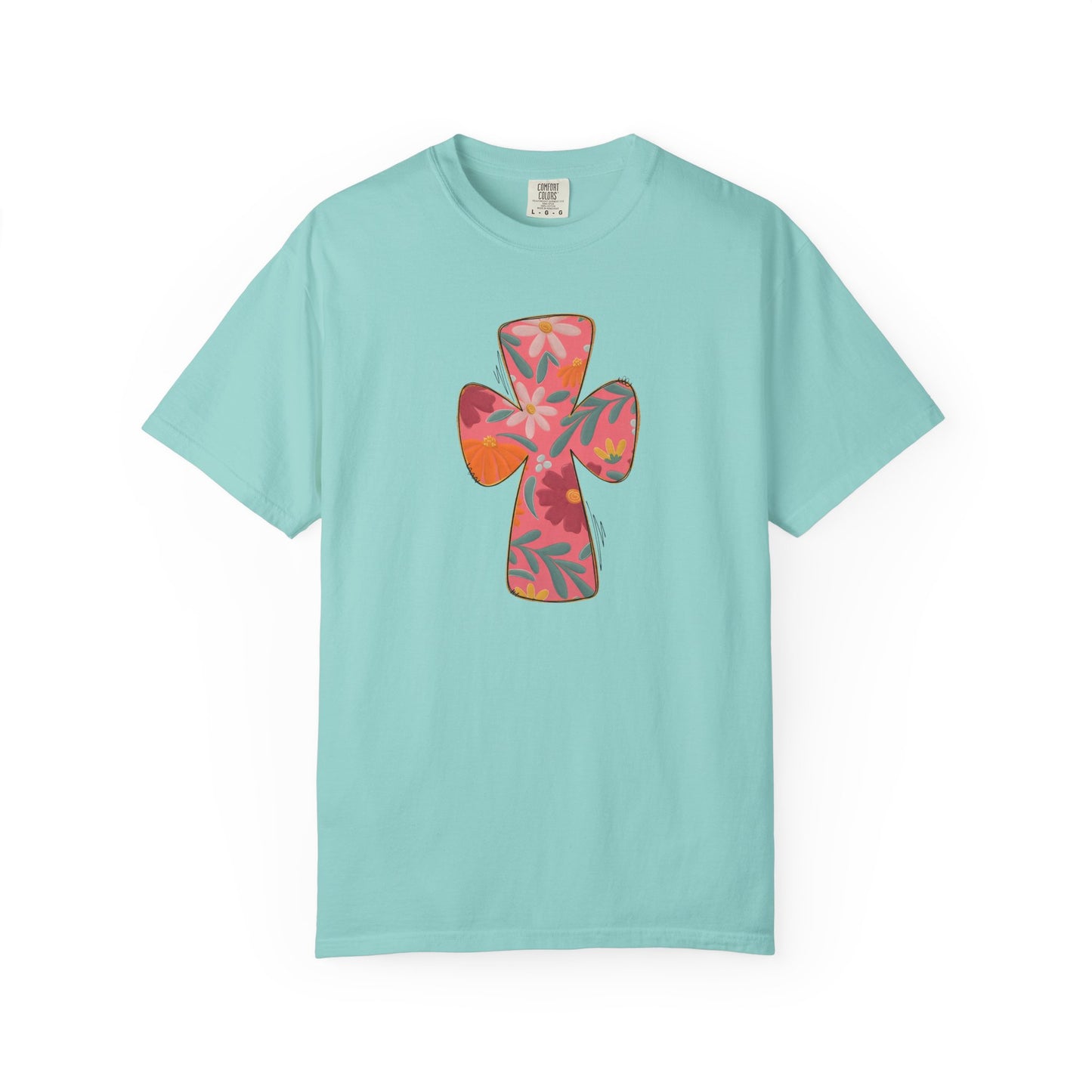 Floral Cross T-Shirt — Tropical Flower Graphic Tee