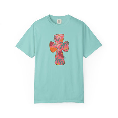 Floral Cross T-Shirt — Tropical Flower Graphic Tee