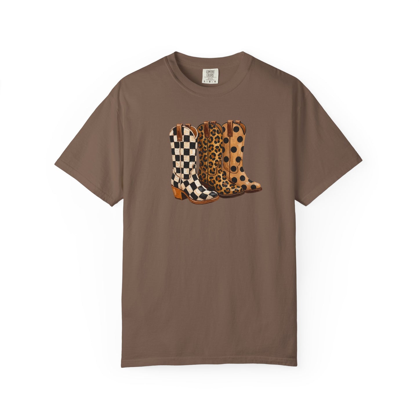 Cowgirl Boots Graphic T-Shirt — Checker & Leopard Print Western Tee
