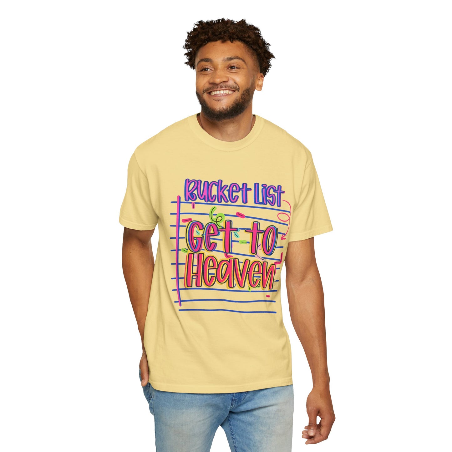 Get to Heaven T-Shirt — "Bucket List" Colorful Notebook Graphic
