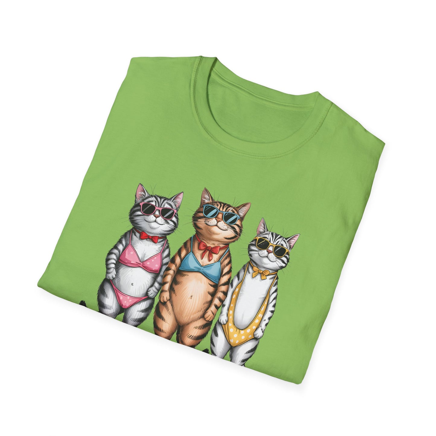 Funny Cats in Bathing Suits T-Shirt — Retro Trio Cat Beach Tee