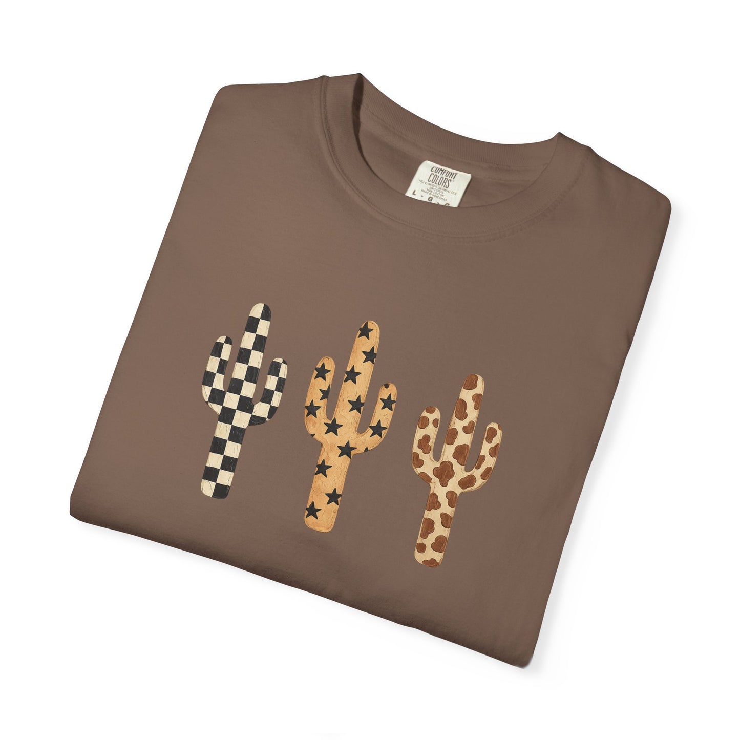 Cactus Trio Graphic T-Shirt — Checkerboard & Leopard Desert Tee