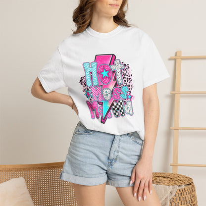 Retro Hot Mess Mama T-Shirt — Pink Lightning Graphic Tee