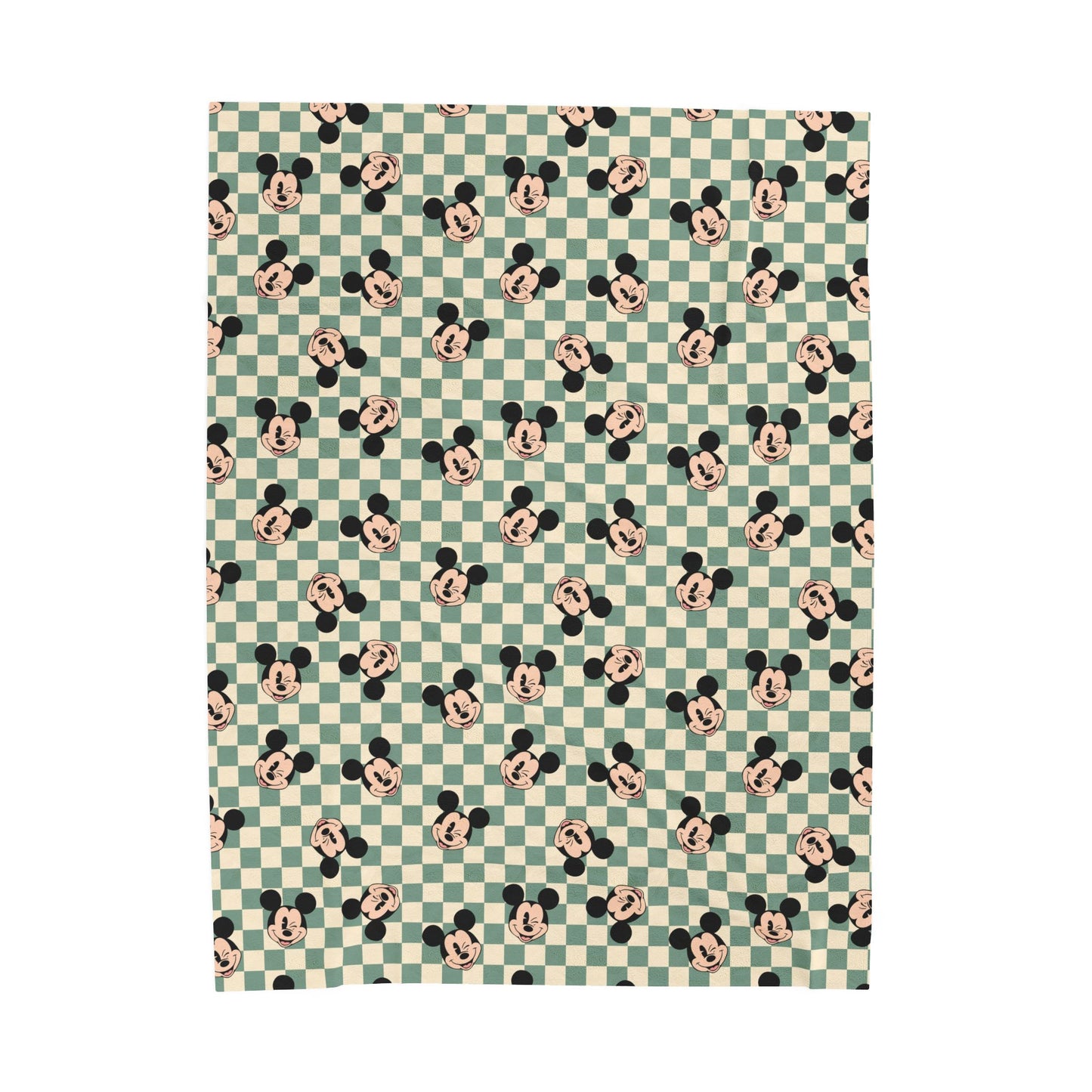 Mickey Checkered Velveteen Plush Blanket