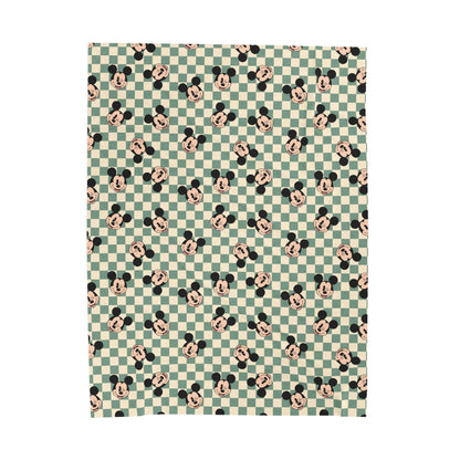 Mickey Checkered Velveteen Plush Blanket