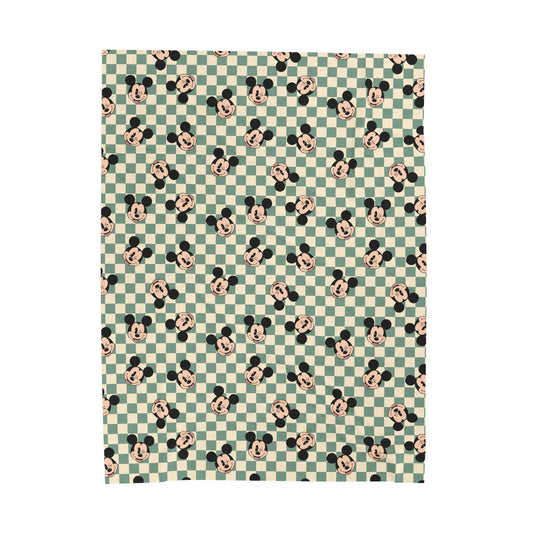 Mickey Checkered Velveteen Plush Blanket