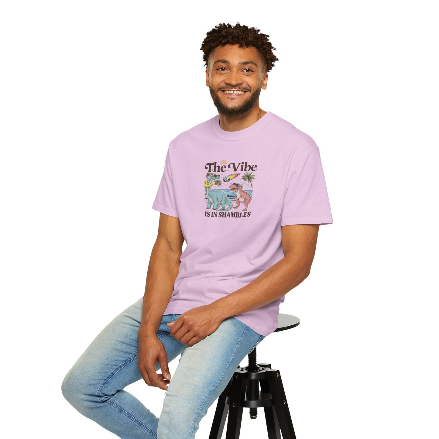 Retro Dinosaur Tee — "The Vibe Is In Shambles" Graphic T-Shirt